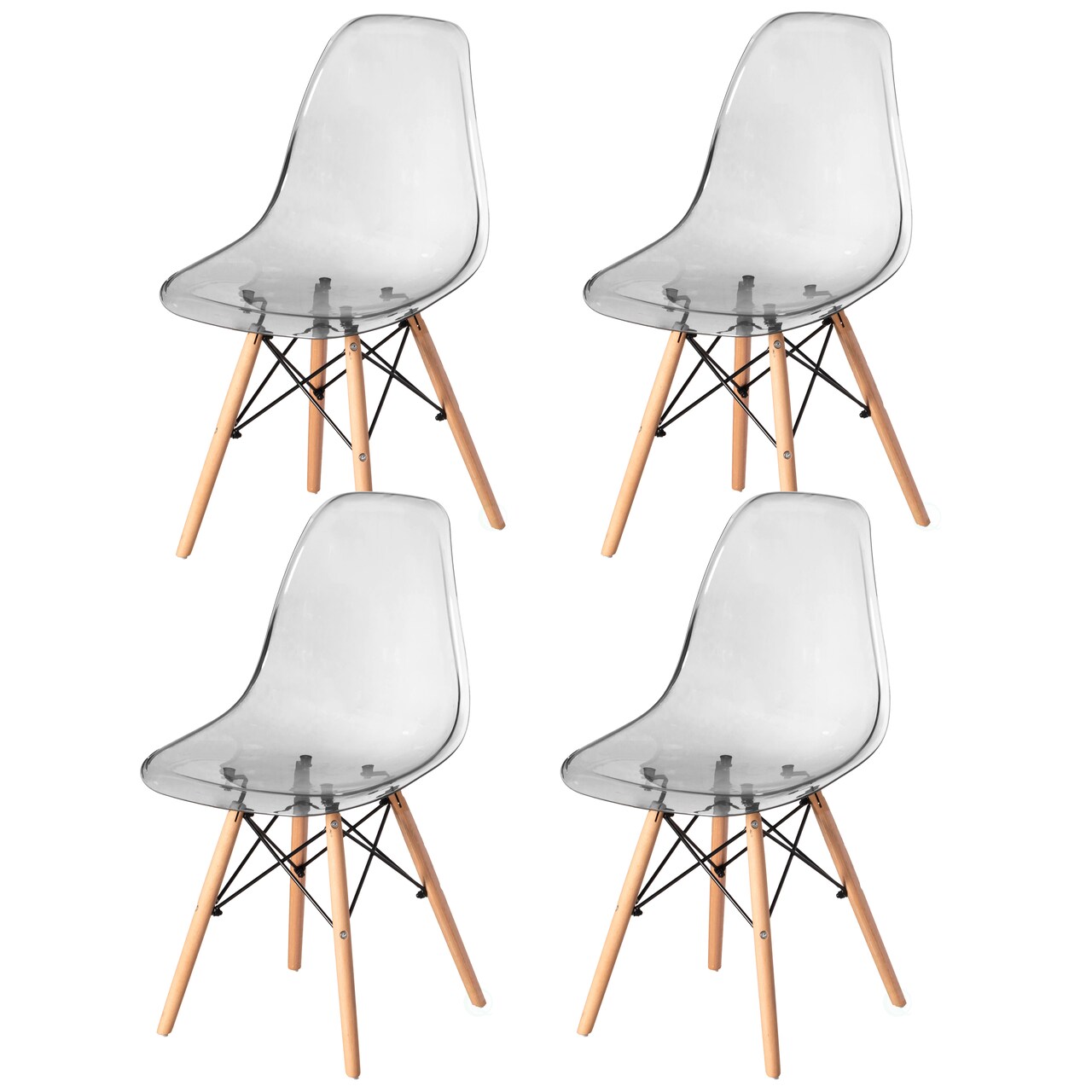 Mid-Century Modern Style Dining Chair with Wooden Dowel Eiffel Legs, DSW Transparent Plastic Shell Accent Chair